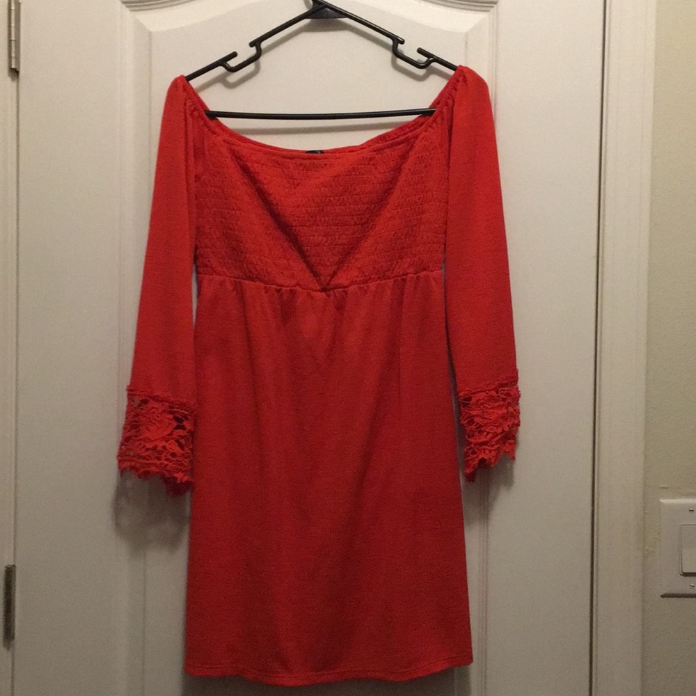 Red off the shoulder dress